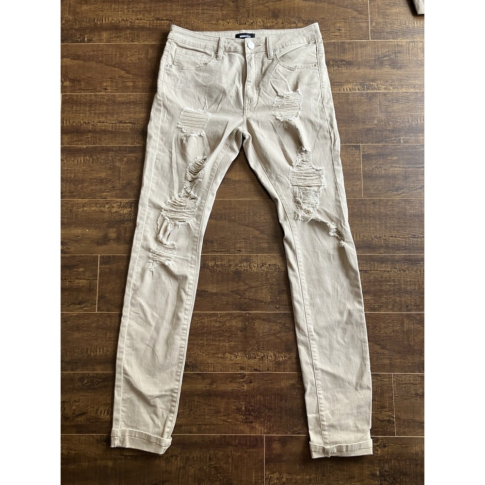 NOVA MEN Distressed Skinny Jeans Tan Beige Ripped Stretch Denim Size 30